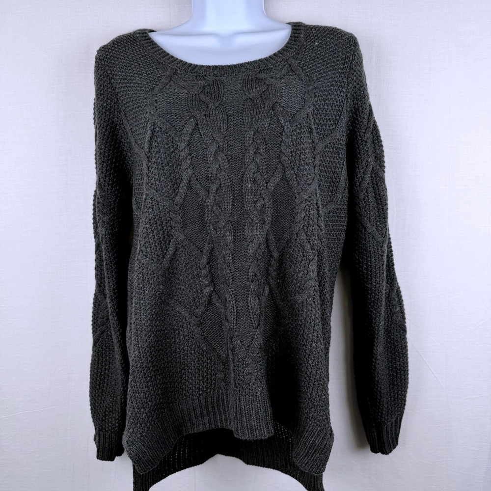 Hippie Rose Charcoal Gray Cable Knit‎ Pullover Sweater Women Size LG